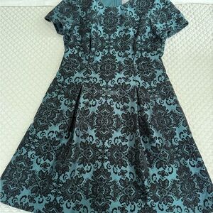 Vince Camuto Teal and Black Floral Dress